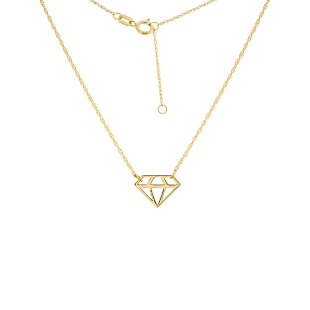 14K Solid Yellow Real Gold Mini Diamond CutOut Dainty Necklace